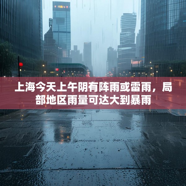 上海今天上午阴有阵雨或雷雨，局部地区雨量可达大到暴雨